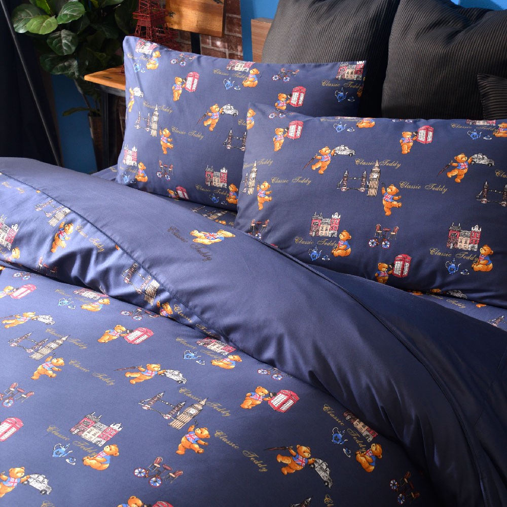 奧斯汀/泰迪兩用被床包組/精梳美國棉/TD001-2遊倫敦(深藍)