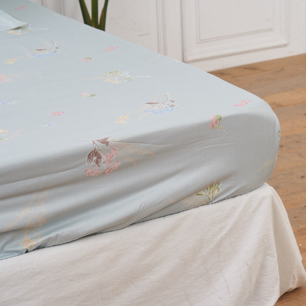 奧斯汀/床包組/100%無異纖精梳純棉/02012菲麗絲(綠)