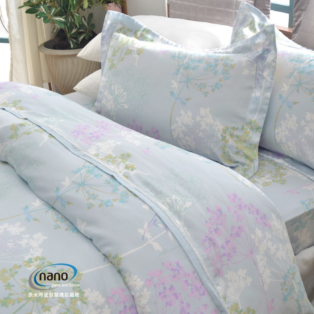 奧斯汀/兩用被床包組/天使天絲/02039幸福花園(藍)