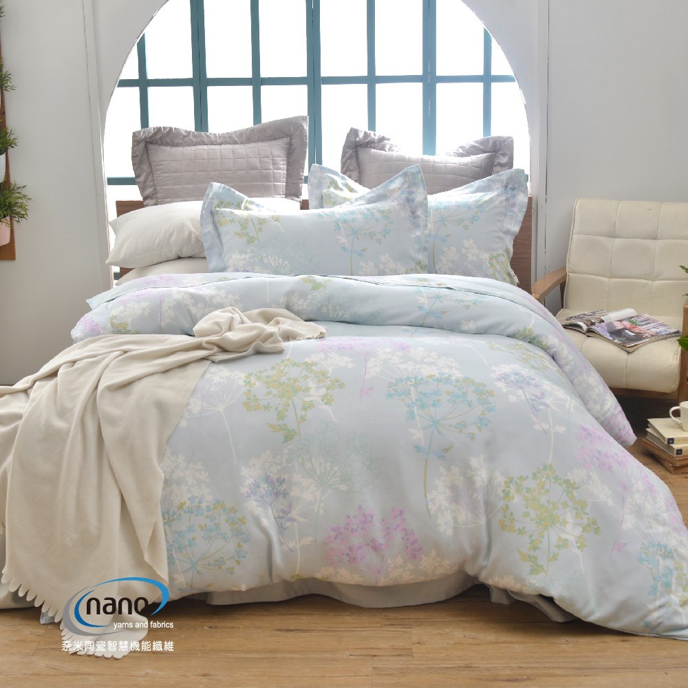奧斯汀/兩用被床包組/天使天絲/02039幸福花園(藍)
