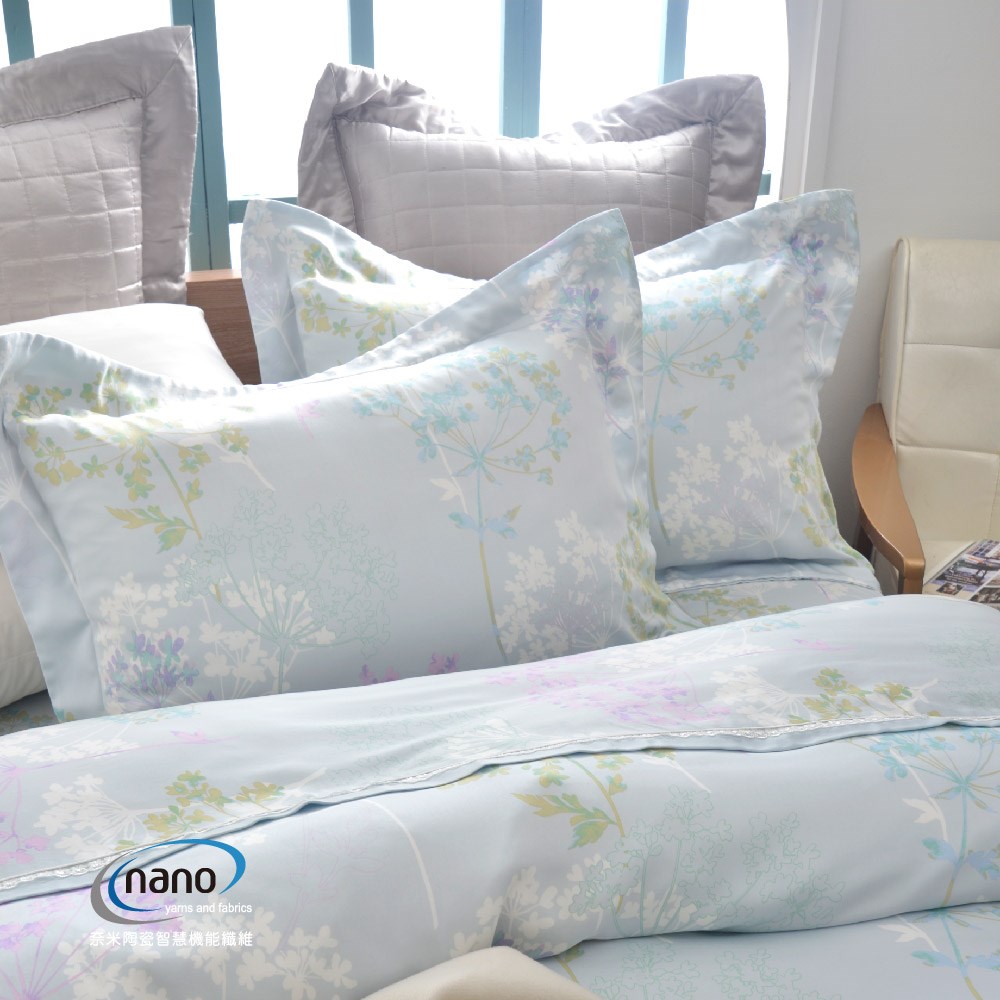 奧斯汀/兩用被床包組/天使天絲/02039幸福花園(藍)