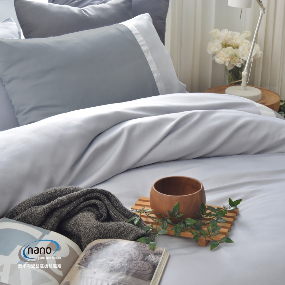 奧斯汀-天使天絲/02038-2天絲素色(淺灰)/兩用被床包組