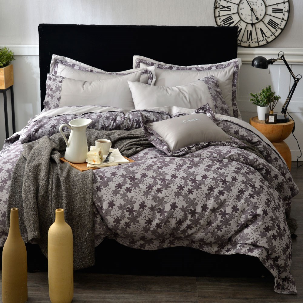 奧斯汀/兩用被床包組/咖啡紗緹花精梳美國棉 /02028花語露