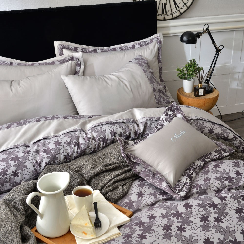 奧斯汀/兩用被床包組/咖啡紗緹花精梳美國棉 /02028花語露