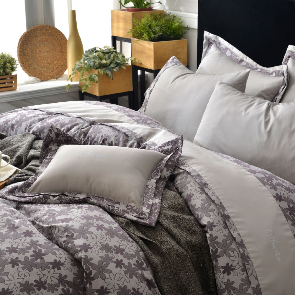 奧斯汀/兩用被床包組/咖啡紗緹花精梳美國棉 /02028花語露