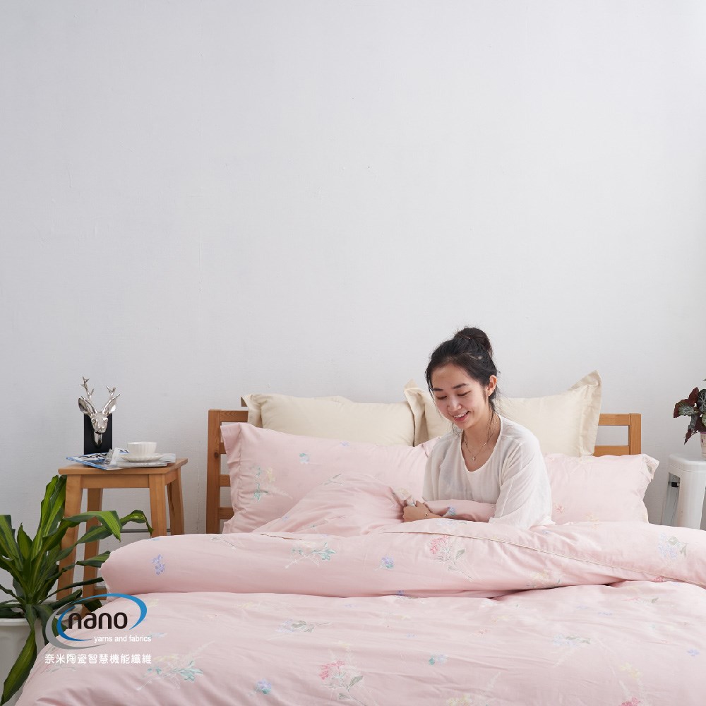 奧斯汀-純粹好棉100%無異纖精梳純棉 /02011菲麗絲(粉)兩用被床包組