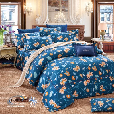 奧斯汀/七件式床罩組/80支精梳美國棉/ 1917-2卡洛琳娜(藍)