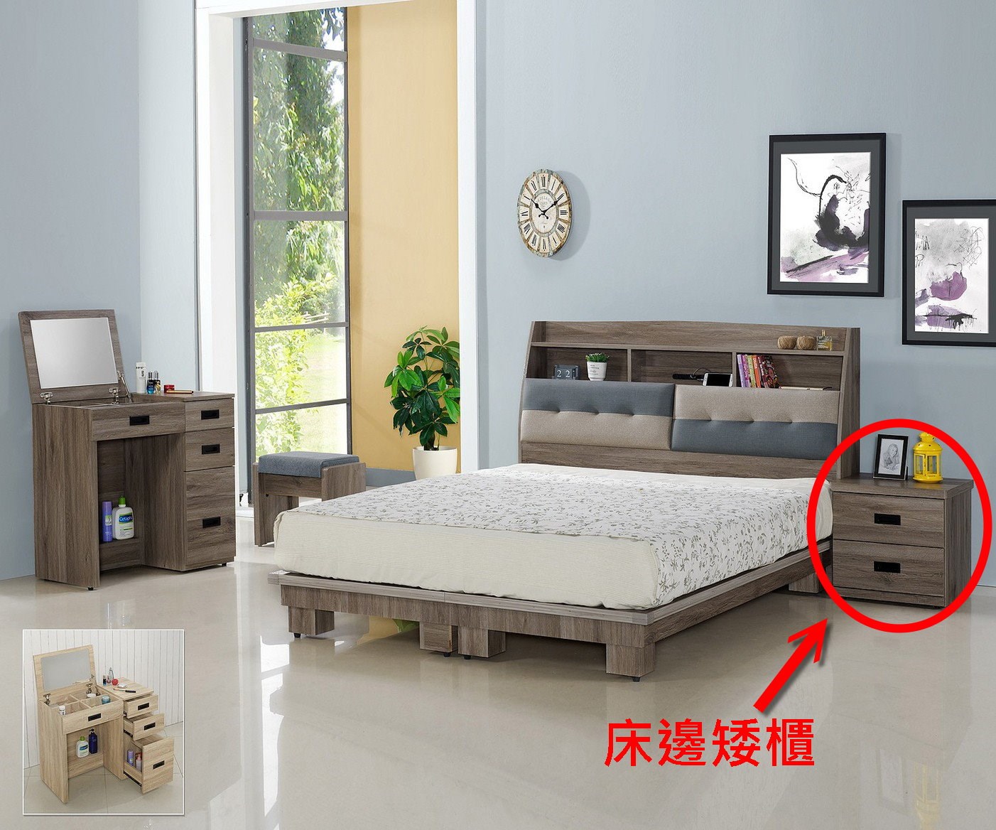 現代簡約灰太郎灰橡色-衣櫃/床邊櫃/梳妝檯