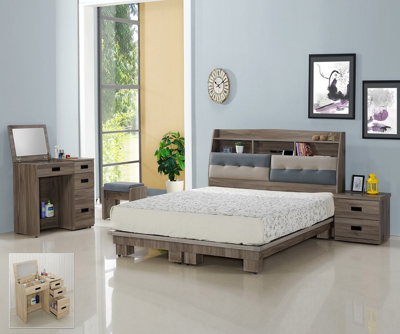 現代簡約灰太郎灰橡色-衣櫃/床邊櫃/梳妝檯