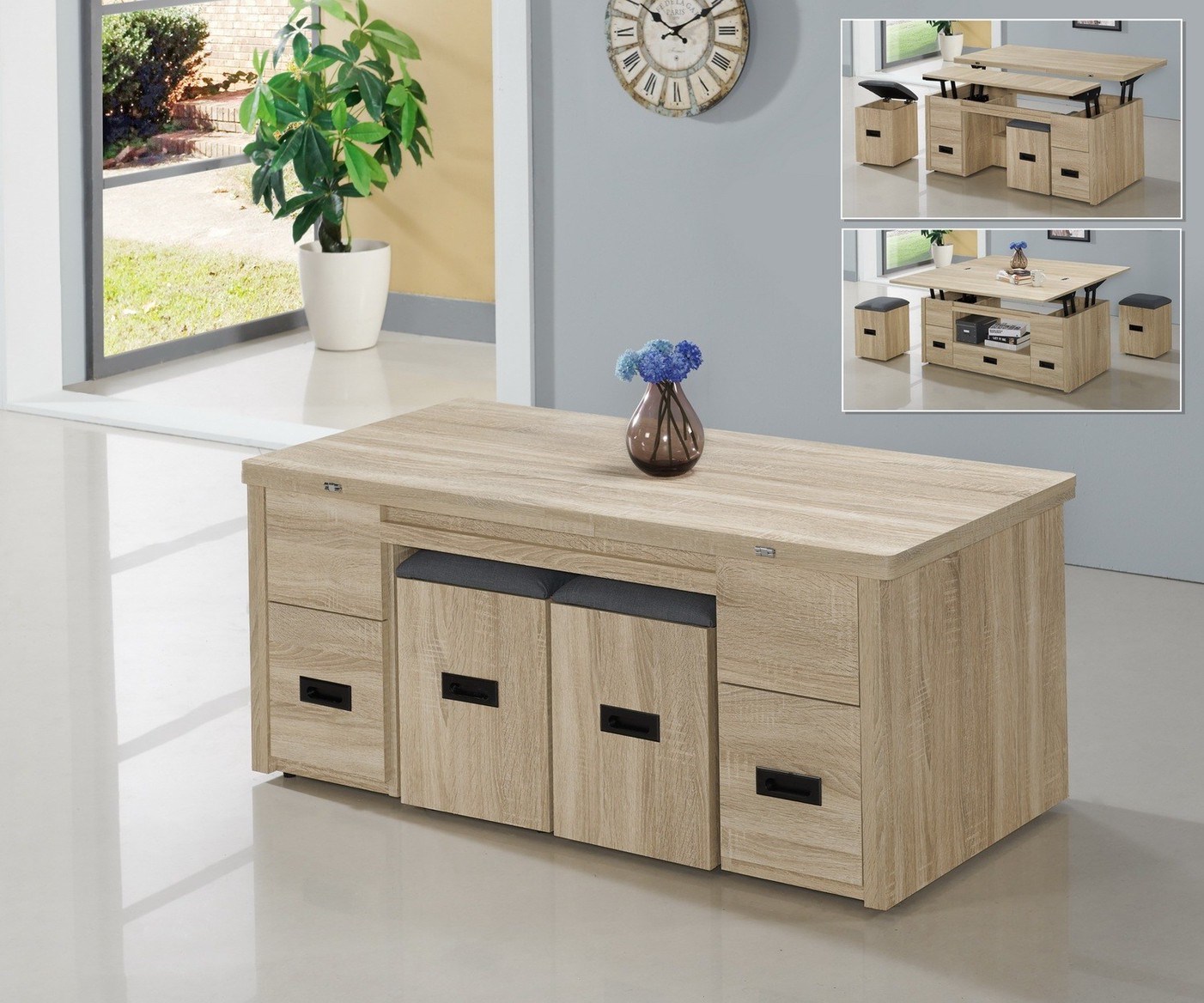 變型金剛多功能茶几（梧桐／灰橡）