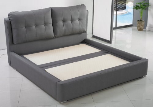 灰格軟墊皮床架組