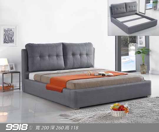 灰格軟墊皮床架組