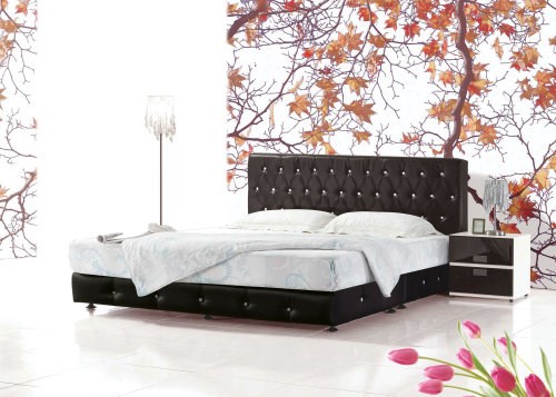 皇后款-墨銀雪水鑽皮床架組(有黑色/白色/銀色任選)