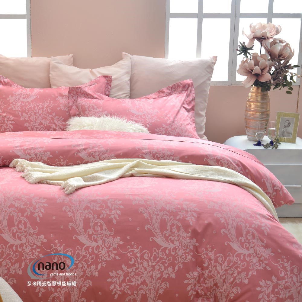 兩用被床包組/床罩組/床包組/被單/100%無異纖精梳純棉/2101心花怒放(粉)