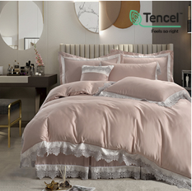 CFF-恩比/60支天絲蕾絲床罩組/兩用被床包組/親密粉