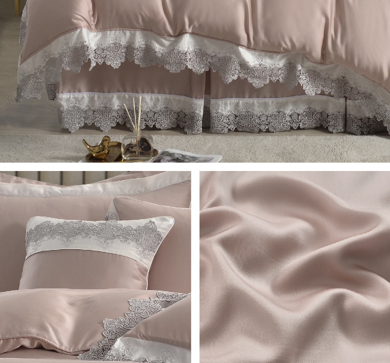 CFF-恩比/60支天絲蕾絲床罩組/兩用被床包組/親密粉