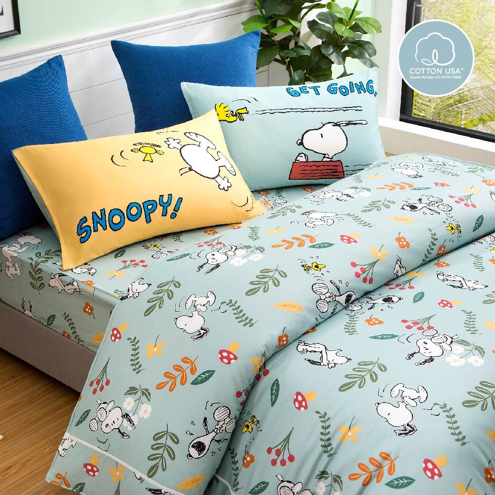 奧斯汀/ SNOOPY /兩用被床包組/床包組/被單/精梳美國棉/SN131花花世界