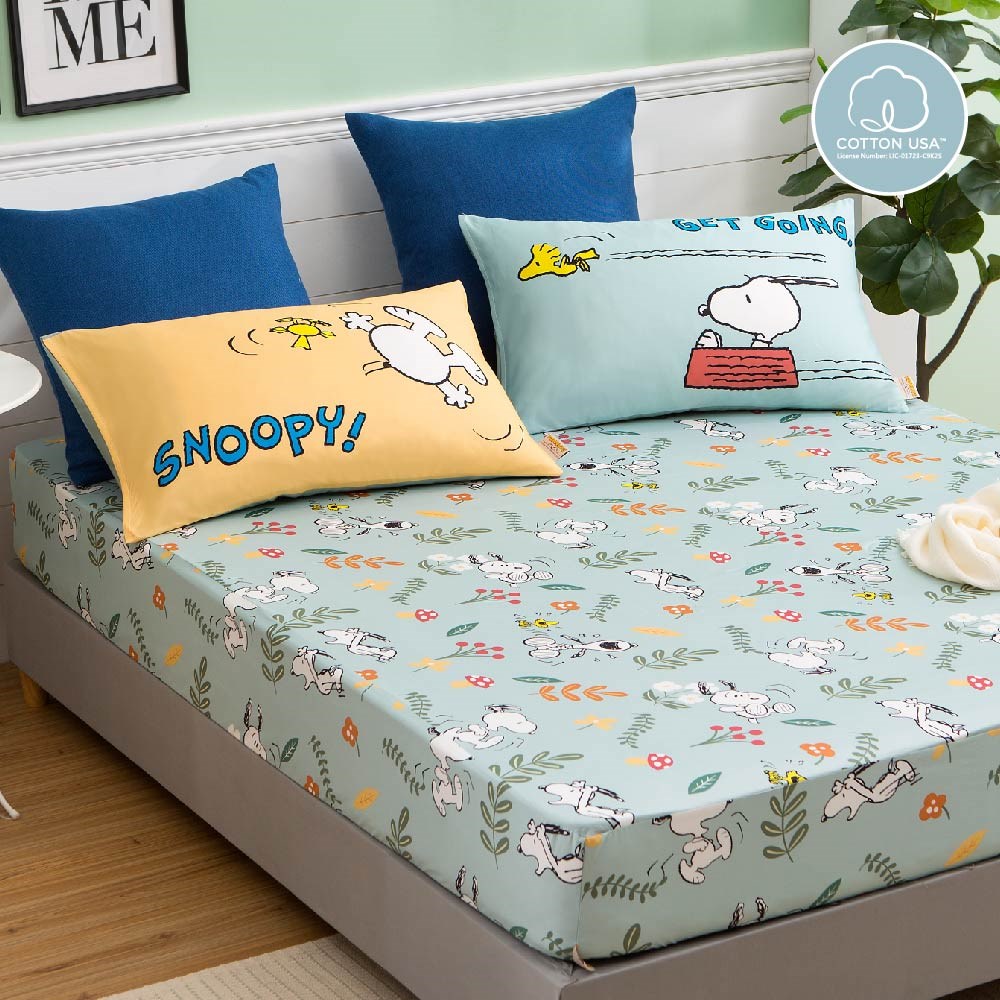 奧斯汀/ SNOOPY /兩用被床包組/床包組/被單/精梳美國棉/SN131花花世界