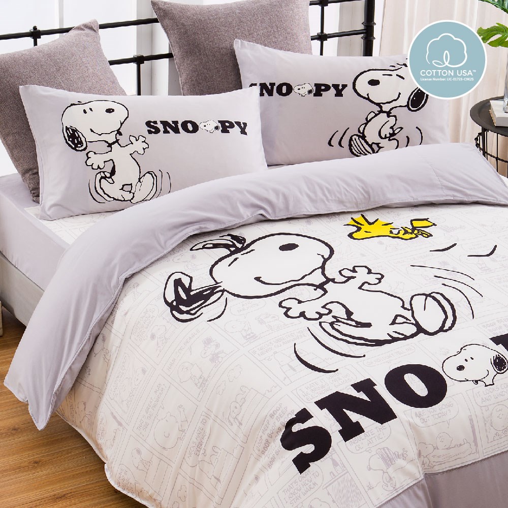 奧斯汀/ SNOOPY兩用被床包組/無異纖精梳美國棉/SN128蹦蹦跳跳