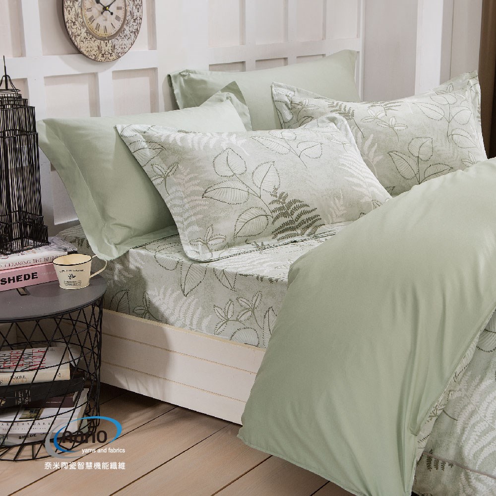兩用被床包組/床罩組/床包組/被單100%無異纖精梳純棉/2219莎琳(綠)