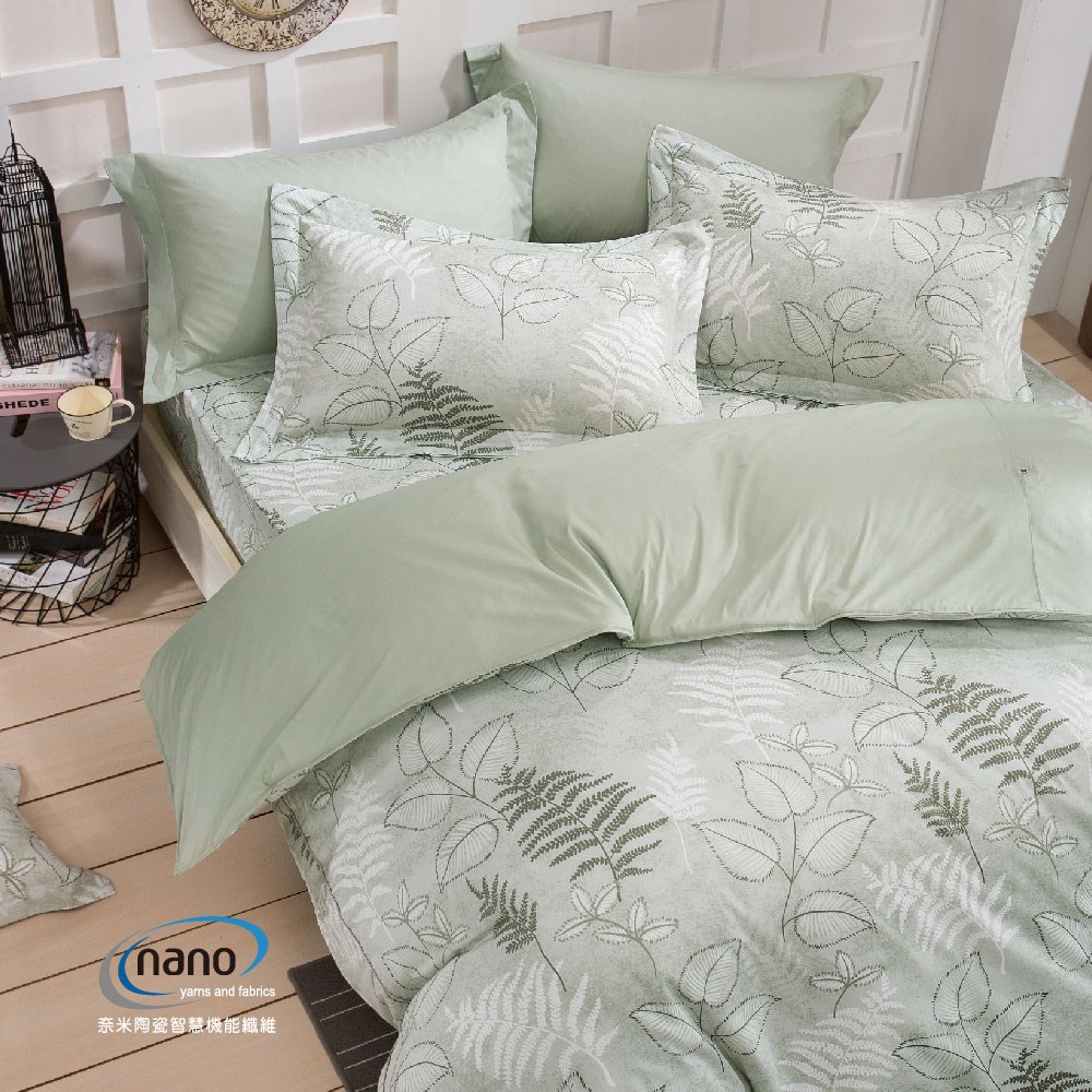 兩用被床包組/床罩組/床包組/被單100%無異纖精梳純棉/2219莎琳(綠)