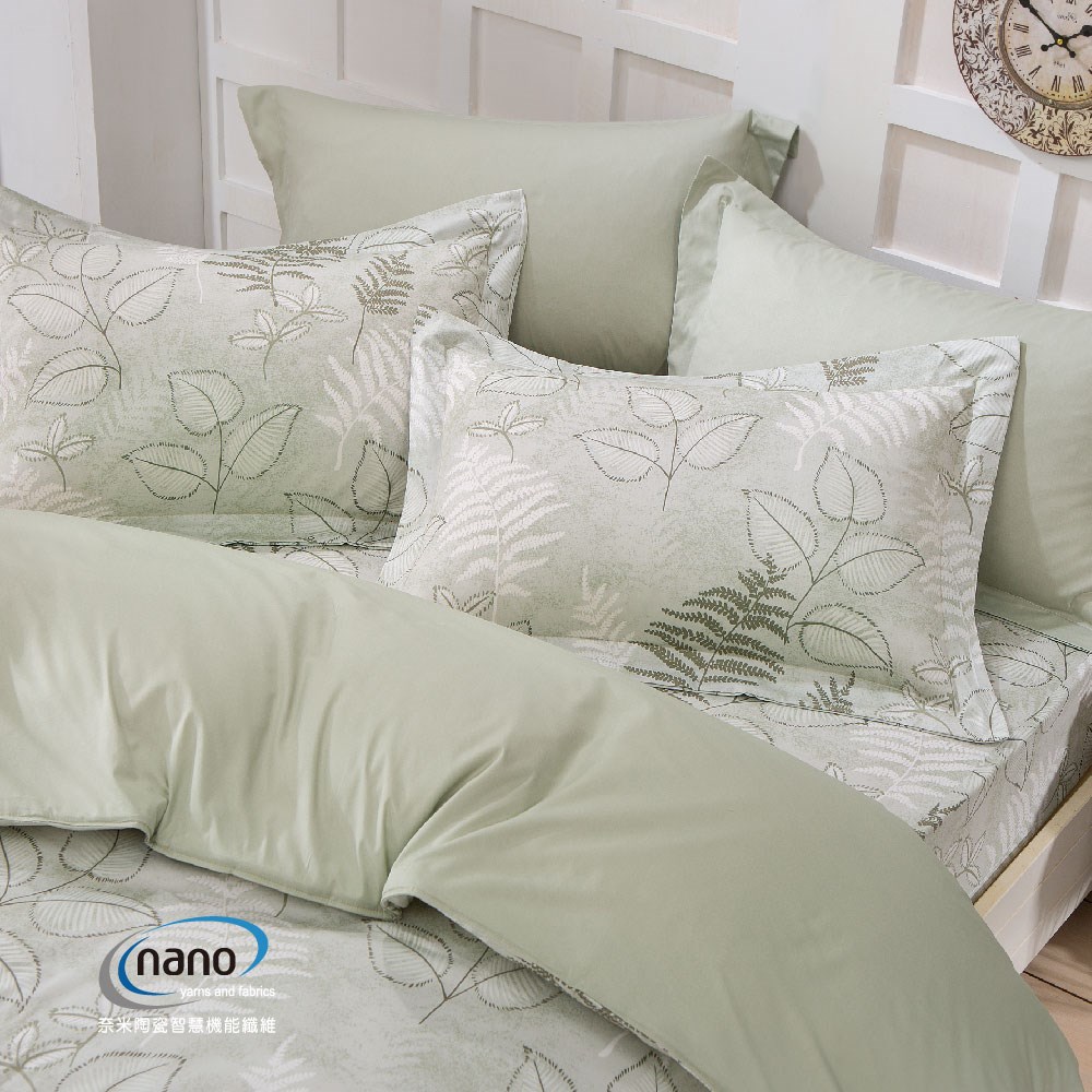 兩用被床包組/床罩組/床包組/被單100%無異纖精梳純棉/2219莎琳(綠)