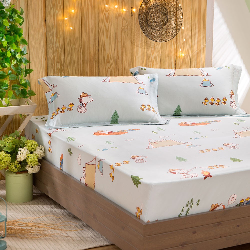 奧斯汀/兩用被床包組/床包組/被單/無異纖精梳美國棉/SN109露營趣(綠)