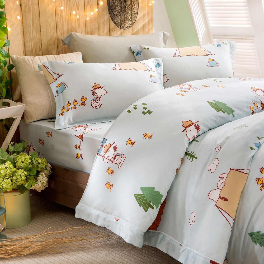 奧斯汀/兩用被床包組/床包組/被單/無異纖精梳美國棉/SN109露營趣(綠)